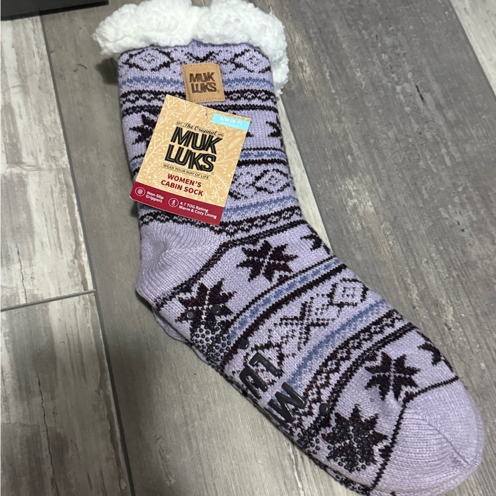 Muk Luks Purple Nordic Pattern Crew Socks